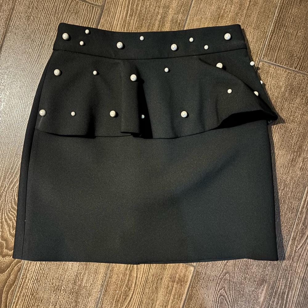 Zara Black Mini Skirt with Pearl Details